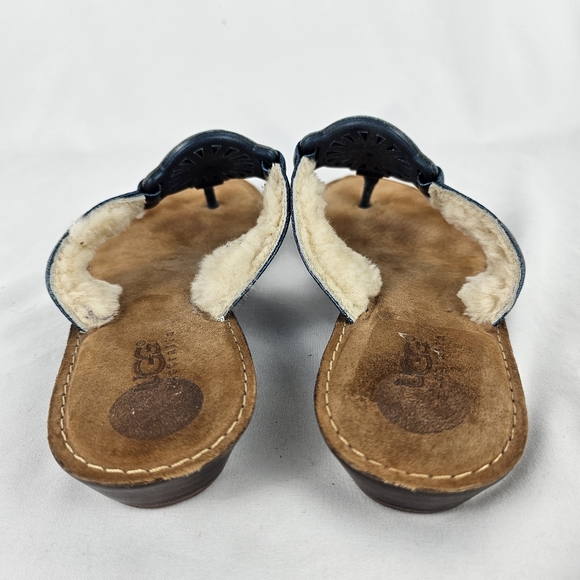 Ugg Australia Leather Shearling Lined Flip Flops Blue Thong Sandals Women's 6 - Picture 3 of 6